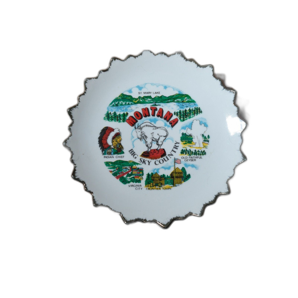 State of Montana Souvenir Plate Big Sky Country Bucking Bronco 7" Gift